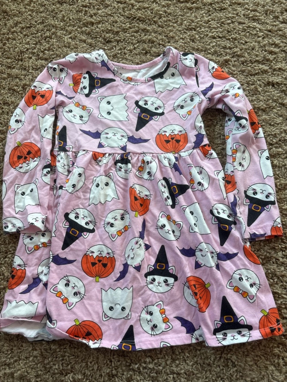 The Children's Place Pink Halloween Kitty & Pumpkin Dress
